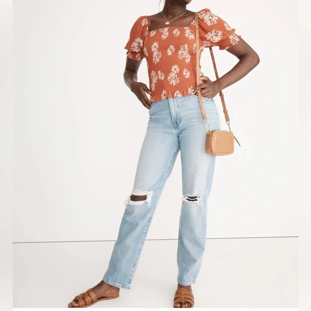 NWOT - Madewell Georgette Lucie Puff-Sleeve Smocked Top in Rusty Torch - Size S